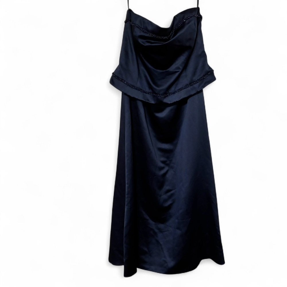 Vintage Size 22 Jordan Midnight Blue Navy Strapless Gown Prom Black Tie Beaded